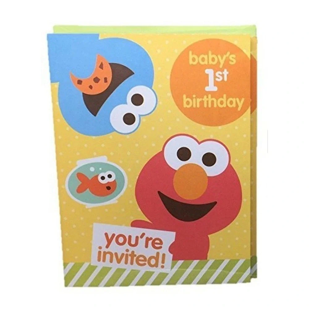 Sesame Street Invitations Elmo Baby's 1st‎ Birthday Party 10 Cards & Envelopes